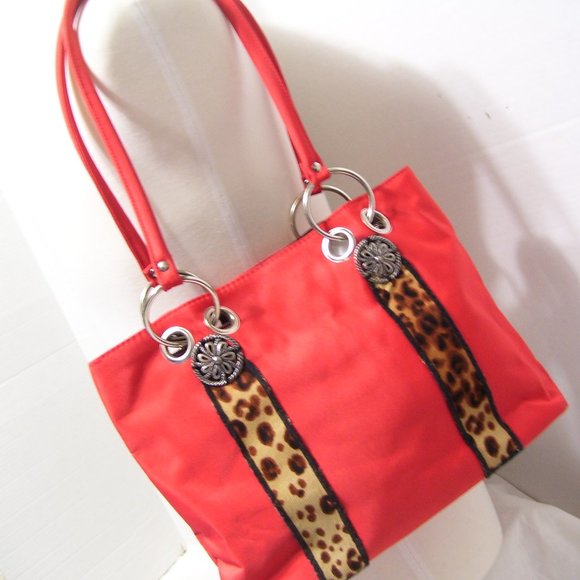 Handbags - Fashion Handbag Vegan Mirco Orange Fabric Leopard Trim NWOT